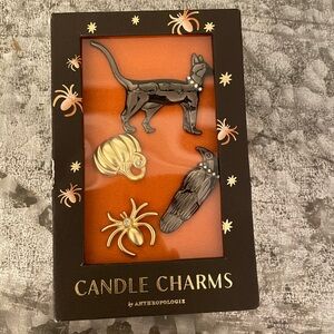 Anthropologie Golden & Black Cat Raven Pumpkin Halloween Candle Charms NWT